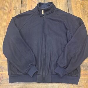 Izod Men's Vtg Wool Blend Bomber Jacket Navy Blue Plaid Lined Large Harrington